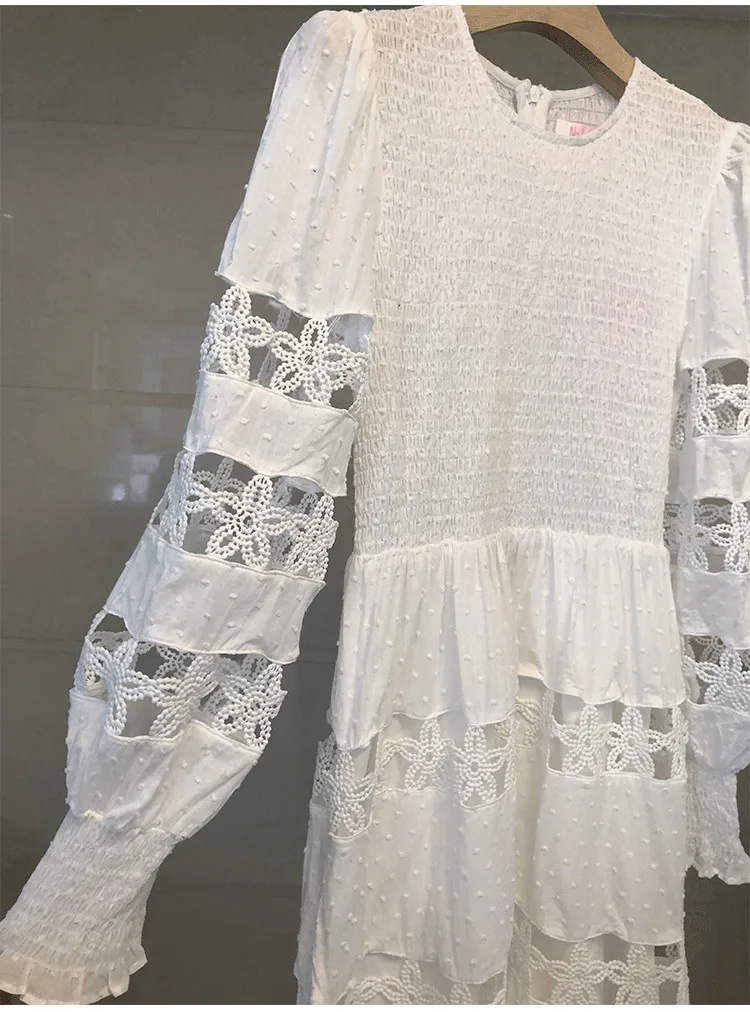 Женское длинное платье SMTHMA, белое ажурное винтажное платье-макси в стиле пэчворк с длинным рукавом, весна