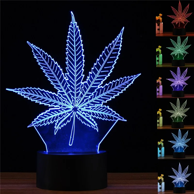 

3D LED Night Light Acrylic Visual Maple Leaf 7 Color Change Table Lamp Changeable Light Night Lamp For Indoor Lighting Decor