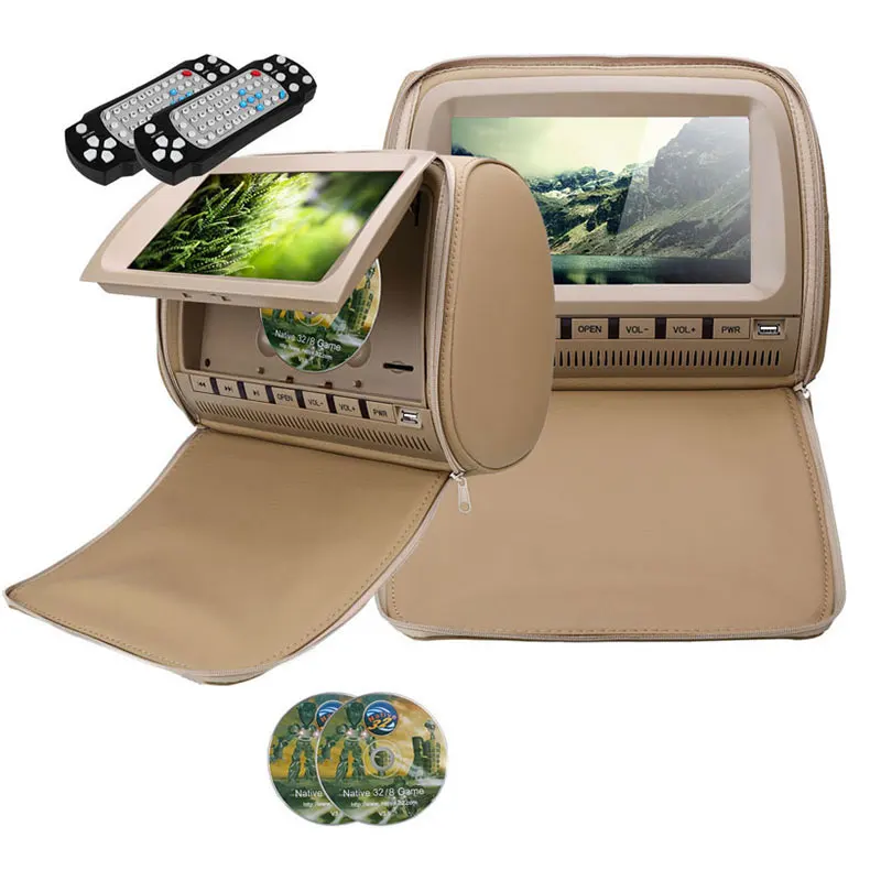 Beige No Headphone 2 шт. 9 дюймов подголовник автомобиля монитор TFT ЖК-экран в автомобиль на молнии крышка MP5 плеер с ИК/FM передатчик/USB/SD/динамик/игра - Цвет: Beige No Headphone