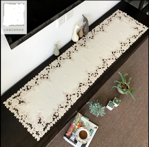 

Rose pattern Elegant Embroidery Table Runner Pastoral Fabric Tea tablecloth, Luxury Table mat table Cover for decoration