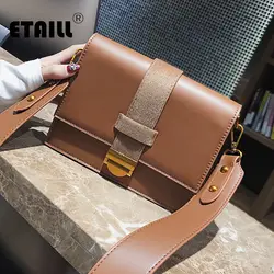 Etaill мода конский волос ремень Flap Crossbody Bag небольшой лоскут Для женщин сумка 2018 Винтаж широкий ремень Сумки для леди девушка