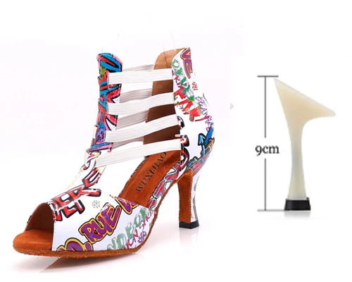 WUXIJIAO/Танцевальная обувь для латиноамериканских танцев; Цвет черный, белый; разноцветная обувь для сальсы из искусственной кожи; блестящая профессиональная танцевальная обувь; Мягкая Обувь для бальных танцев - Цвет: white heel 9cm