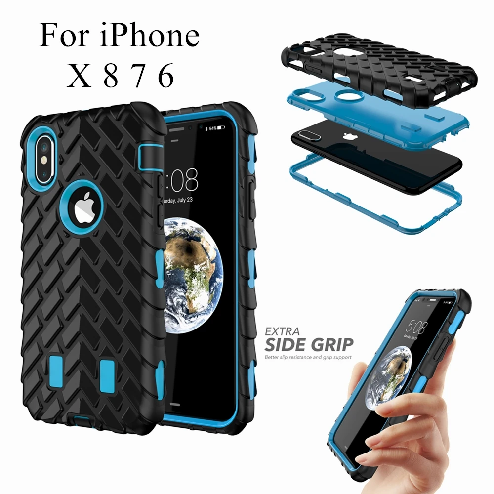 

For Apple iPhone 6 6s X 7 8 Plus Case Silicone +PC Rugged Anti Shock Impact Armor Case For iPhone 6s 8 7 Plus 3D Full Body Cover