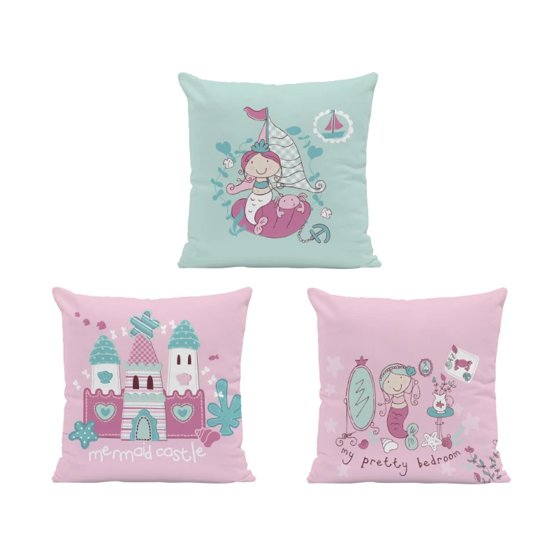 

Cuteness Mermaid Throw Pillows Castle Octopus Starfish Cushion Covers Anchor Sailboat Decor Children Room Peach Skin Pillowcase