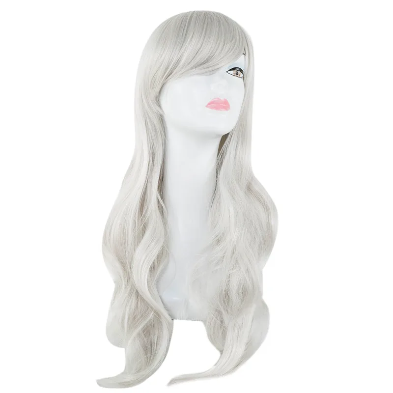 Парик блонд Fei-Show синтетические термостойкие косая челка длинные волнистые волосы карнавальный костюм Хэллоуин Косплей парики - Цвет: Серебристый серый