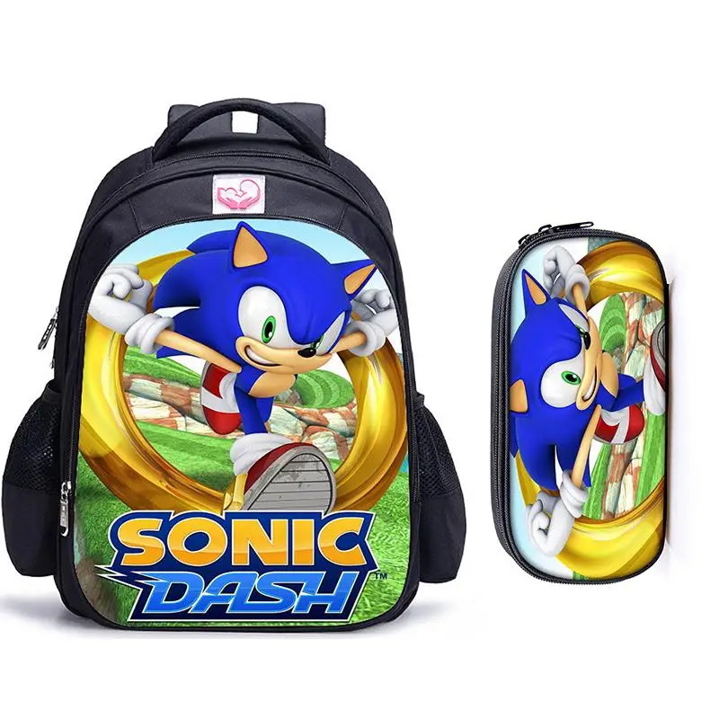 16 дюймов Sonic зубная щётка Ежик Mario Bros Детские Рюкзак ПРЕКРАСНАЯ школьная сумка для мальчиков и девочек ортопедический рюкзак школьный карандаш комплекты с сумкой - Цвет: 2pcs 018