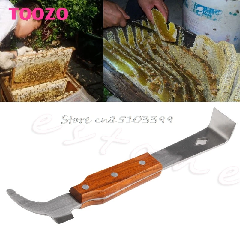 

Wooden Handle Bee Hive Hook Scraper Stainless Steel Beekeeping Tools Equipment