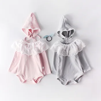 

2019 ins Infant Toddler Lace Ruffles Collar Rompers with Hats Cute Baby Girl Autumn Cotton Sweet Clothes Wholesale