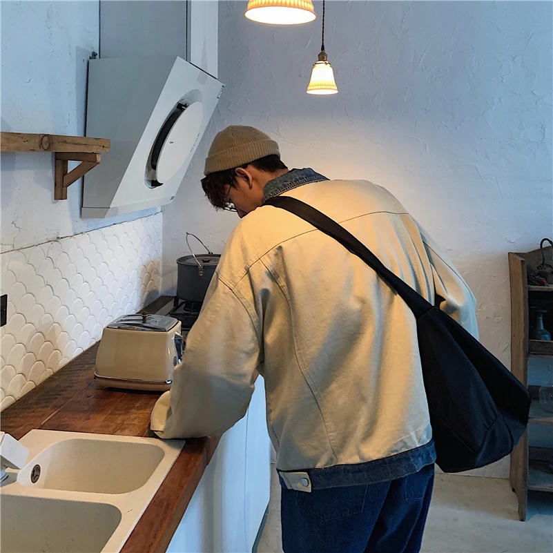 Корейский стиль Мужская модная верхняя одежда Сращивание ковбой Свободные пиджаки ветровка уличная бренд бомбер джинсовые куртки M-2XL