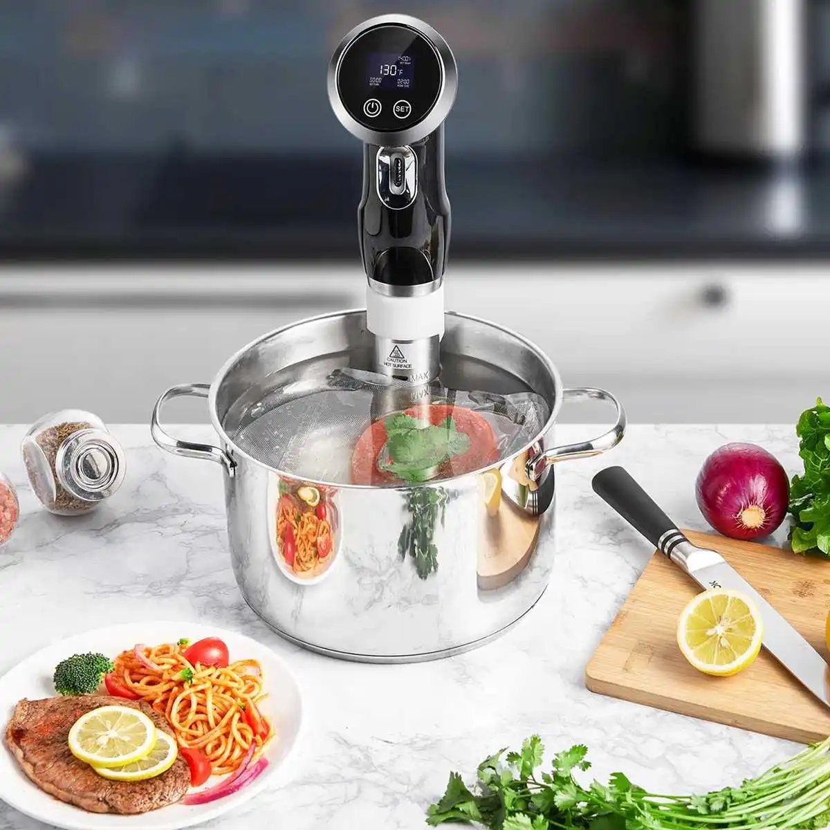 1500 Вт вакуумная медленная Sous Vide пищевая плита полный циркулятор погружения ЖК-дисплей цифровой таймер дисплей Нержавеющая сталь ЕС вилка черный