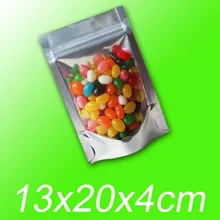 Прозрачный алюминиевой фольги стоьте вверх ziplock герметичный мешок для упаковывания сумок 13x20x4 см
