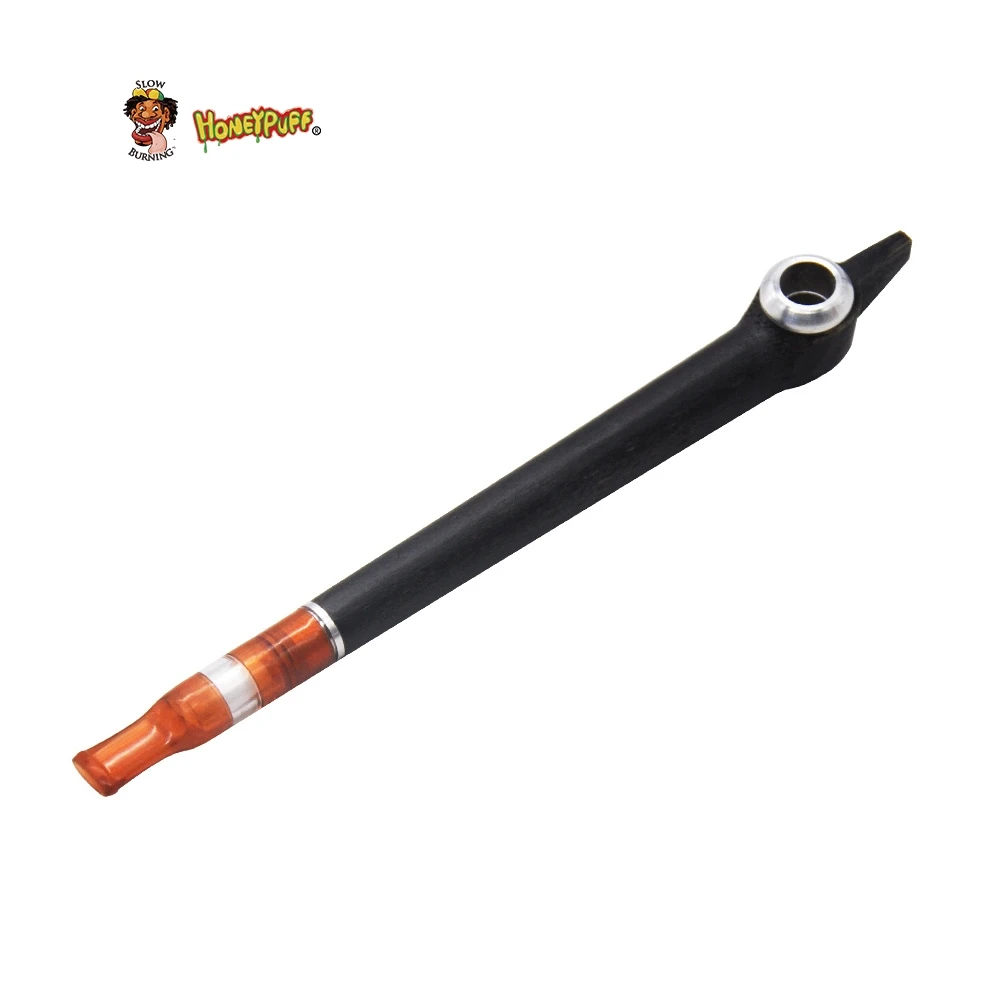 

HONEYPUFF Ebony Wood Smoking Pipe 150MM Mouth Filter Tips & Metal Bowl Wood Tobacco Pipe Smoking Hand Spoon Dry Herb Pipes