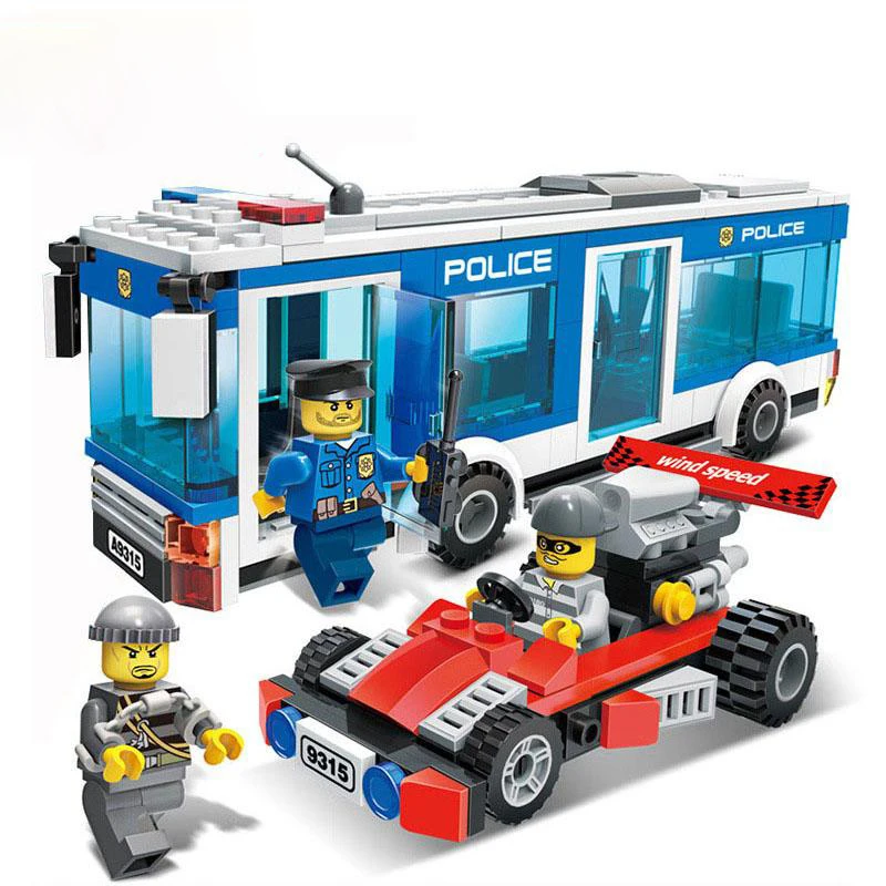 

GUDI 9315 256Pcs City Police Station Police Bus Model Building Blocks Toys Enlighten DIY Figure For Children Fit Legoness City
