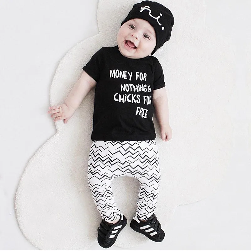 Baby Boy Fashion Short Sleeve Outfits Set Baby Boy Black Shirt + Black