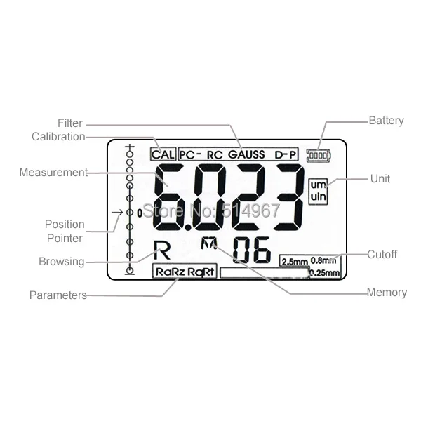 Multi-parameter Digital Portable Surface Roughness Meter Gauge Tester Ra Rz+ Built-in Diamond pin probe