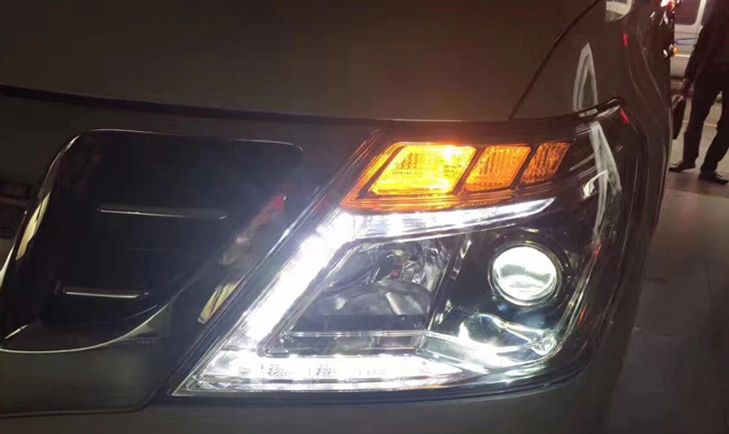 Автомобильный светодиодный налобный фонарь для Nissan фара на Patrol лампа 2012 2013 спереди светильник светодиодный дневные ходовые огни