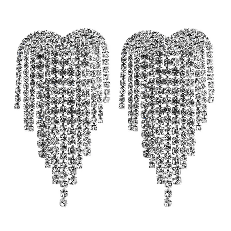 Роскошные Стразы в форме сердца Висячие серьги для женщин блестящие большие висячие серьги кисточки серьги массивные модные ювелирные изделия - Окраска металла: silver