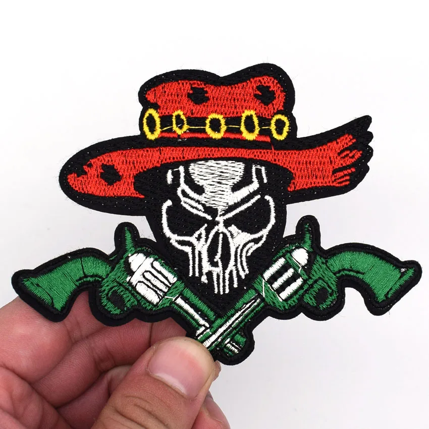 

American Cowboy Skull Guns patch Biker jacket vest large Embroidered Iron on Hat Hoodie Backpack Ideal for Birthday Gift