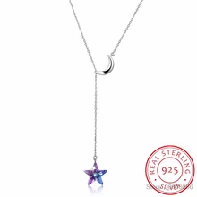 LEKANI кристаллы от SWAROVSKI Длинная цепочка ожерелья подвески Настоящее серебро 925 Луна Звезда Ожерелье для женщин Подарки хорошее ювелирное изделие