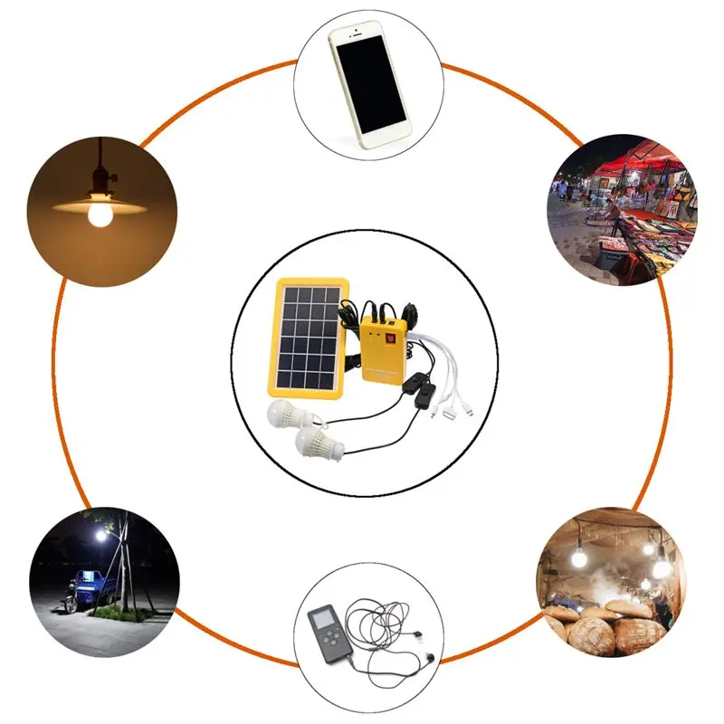 Gerador de Painel de Energia System com 2led Smuxi Carregador Kit Solar Home Lâmpadas Luz Iluminação Interior - Exterior Dois-mudança Dimming 5 v Usb 9 Lâmpadas solares