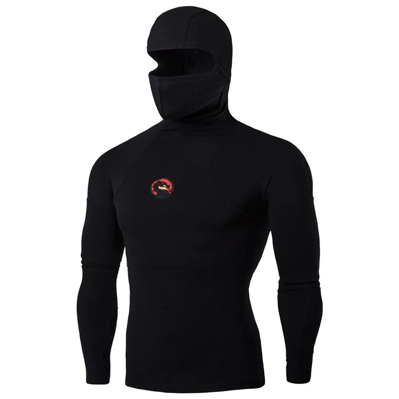 Stretch cotton Sweatshirt Men Long Sleeve Face Masked Hoodies