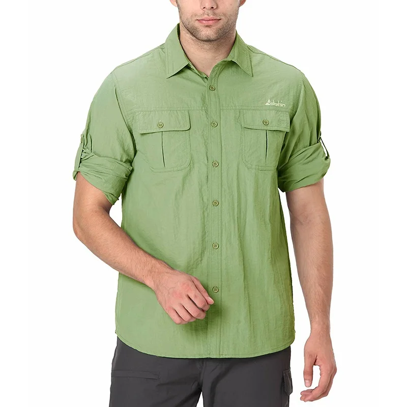 Мужская открытая дорожная Рабочая быстросохнущая тактическая Легкая Рубашка Wrangler с длинным рукавом CS13201M@ обычный и американский размер - Цвет: GREEN (US SIZE)