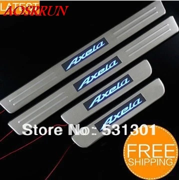 

LED Stainless Steel Door Sill Scuff Plate For Mazda Axela 2007-2012 emblems car accessories car-styling 3D sticker Car Interior