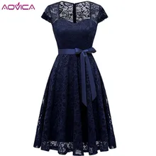 Aovica Robe Femme, винтажное кружевное платье с вышивкой, женские платья с коротким рукавом, повседневное вечернее ТРАПЕЦИЕВИДНОЕ ПЛАТЬЕ большого размера Vestidos