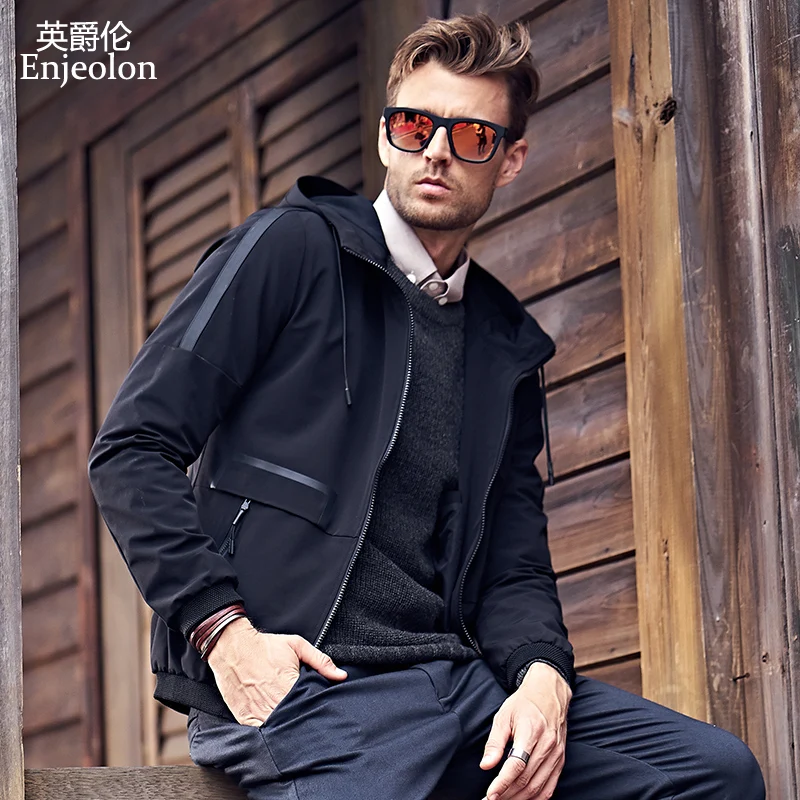 Enjeolon brand 2018 new casual hooded jackets coat men solid Mens plus size S 3XL coats clothing stand collar Men clothes JK0418