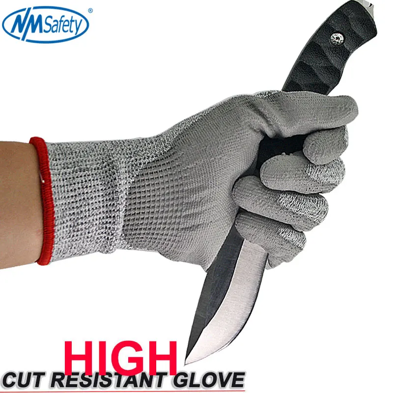 NMSAFETY бренд 4 пары HPPE Волокна уровень 5 palm с покрытием pu Ножи устойчивостью Прихватки для мангала