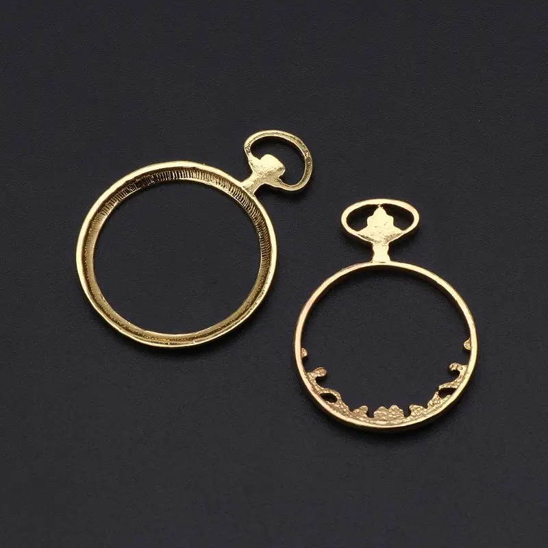 

2Pc Round Watch Metal Frame Pendant Open Bezel Setting Cabochon Setting UV Resin