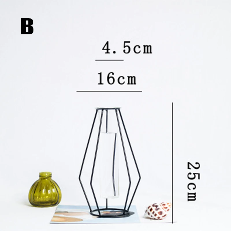 Скандинавском стиле геометрический дизайн железная художественная ваза со стеклянной трубкой настольные вазы цветочный горшок домашние свадебные украшения, аксессуары - Цвет: B