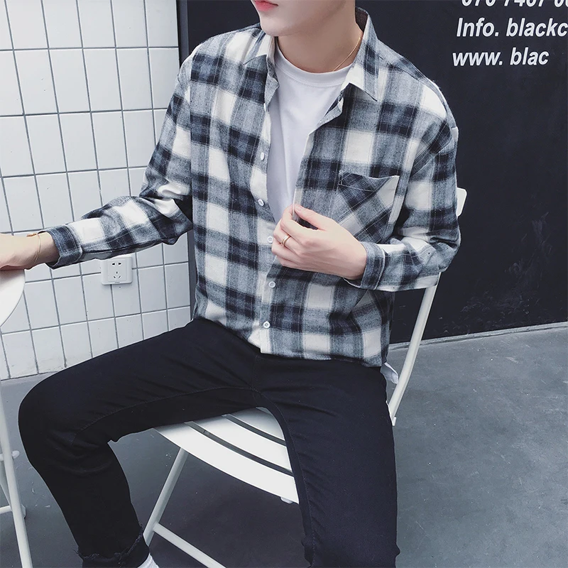Camisa social masculina 2019 Осенние новые мужские рубашки с длинным рукавом slim fit