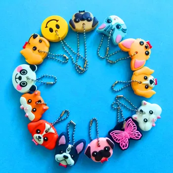 

500 PCS New Cartoon anime key cover silicone key chain cat dog rabbit butterfly smile face panda key ring animal pet key cover
