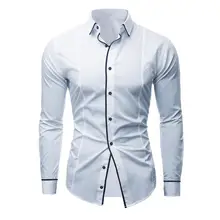 Модная рубашка с отложным воротником, строчный декор, длинный рукав, тонкая повседневная мужская рубашка, Топ