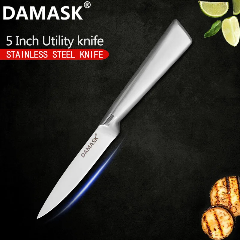 Дамасский набор кухонных ножей из нержавеющей стали, нож Santoku, ножи для мяса, овощей, очень острое лезвие, японский стиль, набор кухонных ножей - Цвет: 5 inch Utility