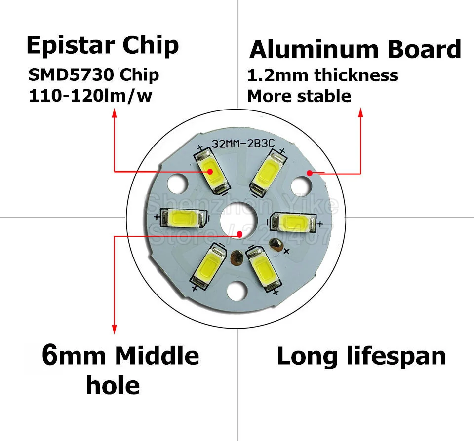 Оптовая продажа печатная плата яркости SMD 12 Вт 65 мм SMD5730 Светодиодная панель 1320lm