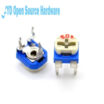 

50pcs Potentiometers RM065 Horizontal Trimpot Blue White Adjustable Variable Resistor Kit 500K (504) ohm