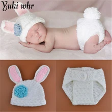 Стиль детский костюм с кроликом Для Девочек Цветочная шапка вязаная крючком Одежда для новорожденных реквизит для фотосессии