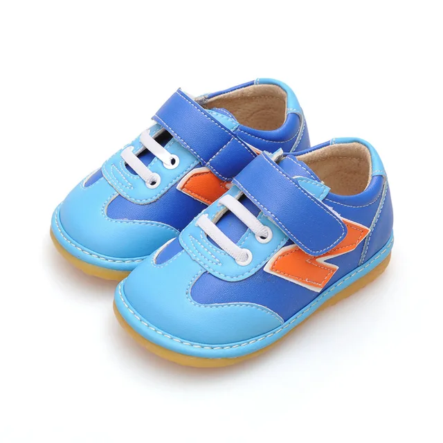 Blue Baby Boy Squeaky Sneaker Shoes Nonslip Little Boy Toddler Leather