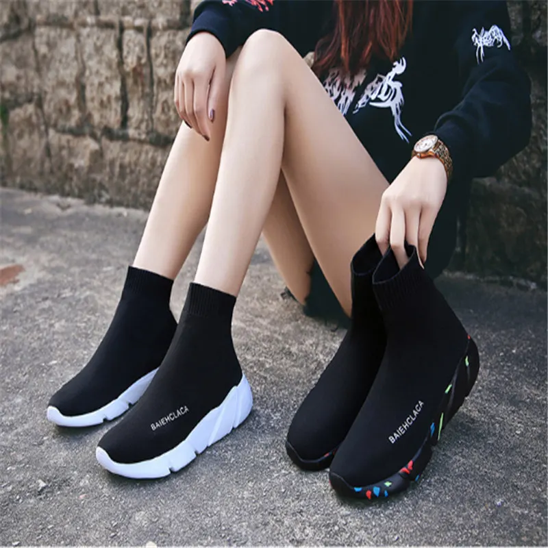 Sock Running Shoes Winter Sneakers Men High Ankle balenciaca sneakers Size 35-47 Stretch Fabric Black Womans Sports Footwear 
