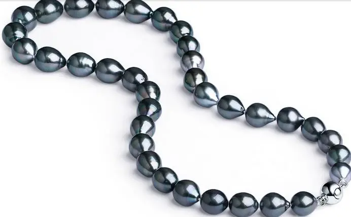 

HOT## Wholesale > stunning 12-13mm tahitian black green baroque pearl necklace 18inch