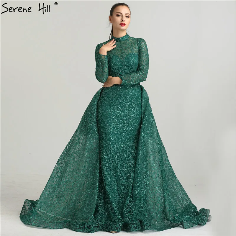 Модное роскошное блестящее бордовое вечернее платье с длинным рукавом и шлейфом, вечерние платья Serene hilm LA6326