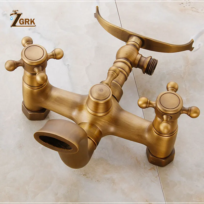 ZGRK латунный Смеситель для ванной комнаты, смеситель, напольные стойки-смесители, ручной душ, античный Набор для ванны