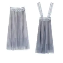 Новая весенняя плиссированная юбка на подтяжках в гонконгском стиле Милая юбка из тюля с кружевной талией 3 Цвета