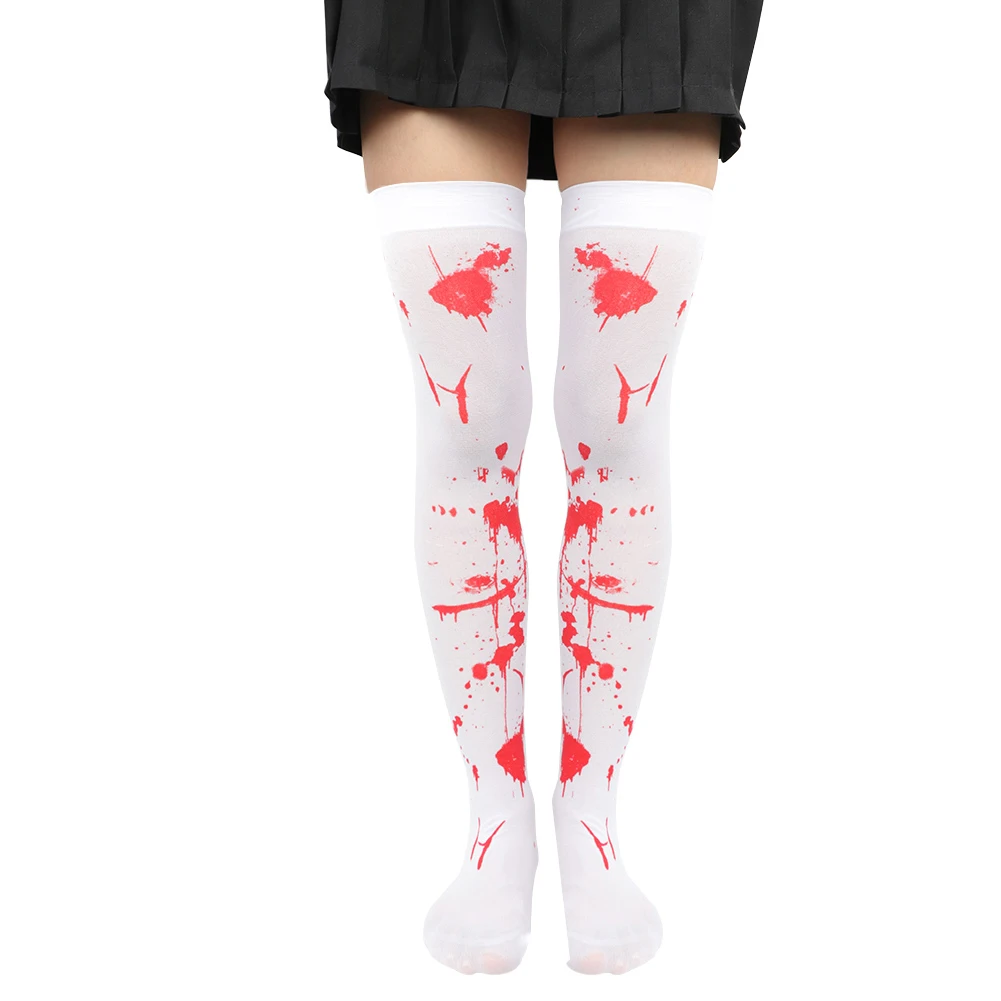 Теплые гольфы носки Хэллоуин черный скелет носки Хэллоуин перчатки ужас вечерние женские костюмы на Хэллоуин облегающие высокие носки - Цвет: Blood sock