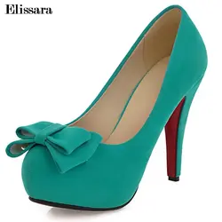 Elissara Для женщин туфли-лодочки на высоком каблуке для Для женщин с бантом на платформе без шнуровки обувь для вечеринки, свадебные туфли