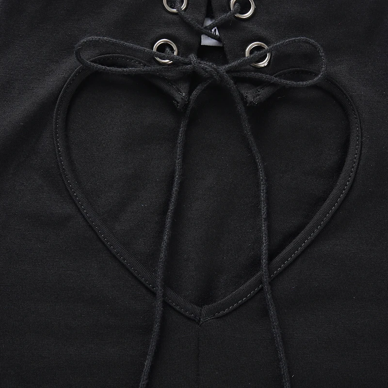 Sweetown черная Готическая бандажная футболка, сексуальная открытая футболка с длинным рукавом, женская уличная Облегающая водолазка, осенне-зимняя футболка