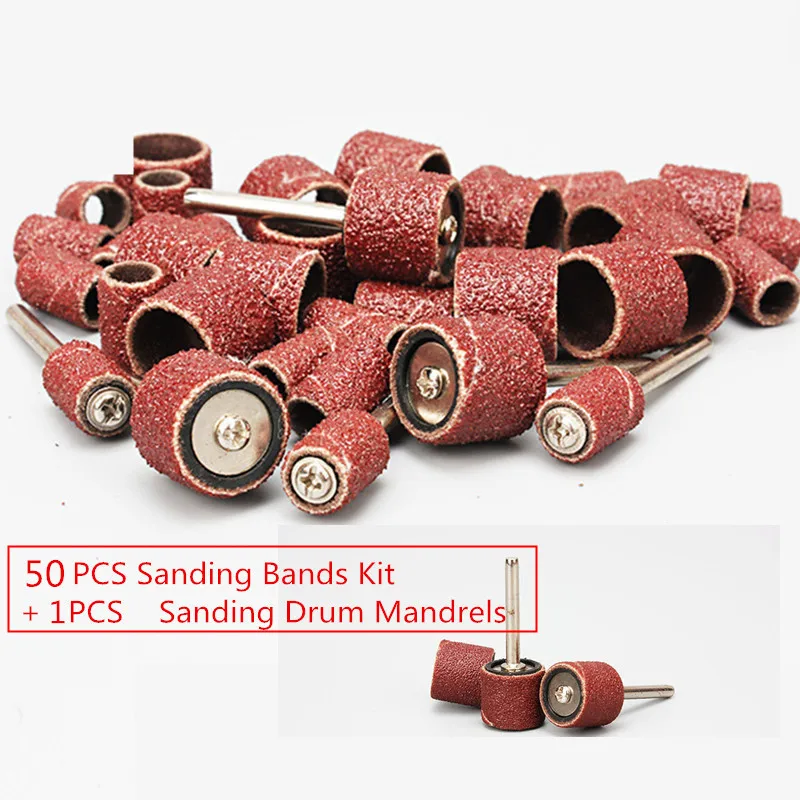 

50 pieces 1/2 Sanding Bands Kit Sleeves with 1pcs Sanding Drum Mandrels for Dremel Rotary Tools Grit P80~P600