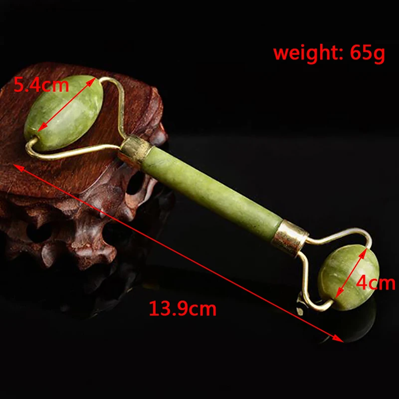 Один кусок красоты лица с двойной головкой зеленый нефрит роликовый эллиптический Массажер глаз лицо шеи лица похудение тонкие инструменты для ухода за здоровьем